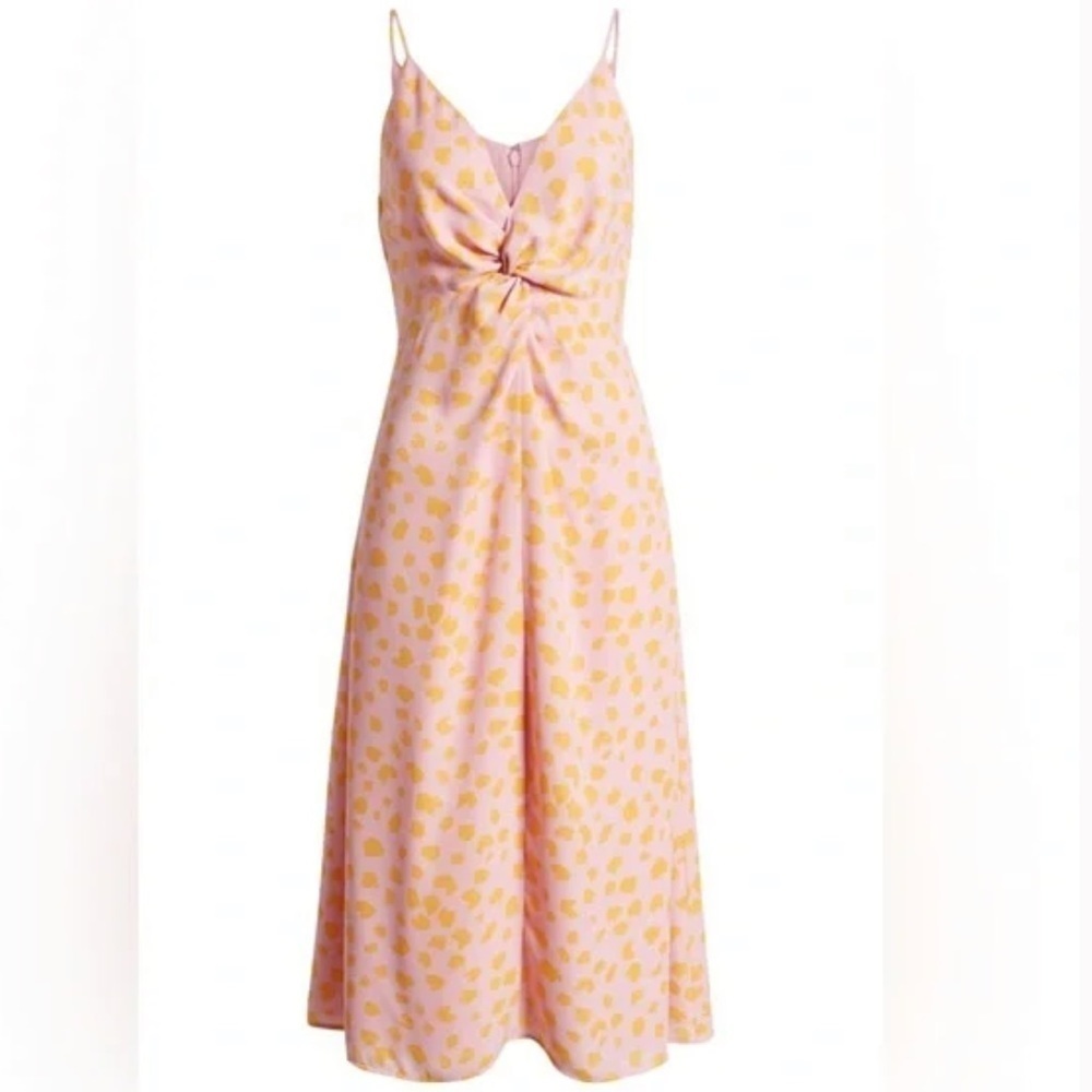 LEITH• Women’s Knot Front Dot Print Midi Dress L